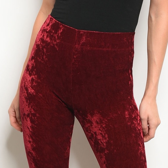 Deep Red Wine Crushed Velvet Leggings - Picture 2 of 2